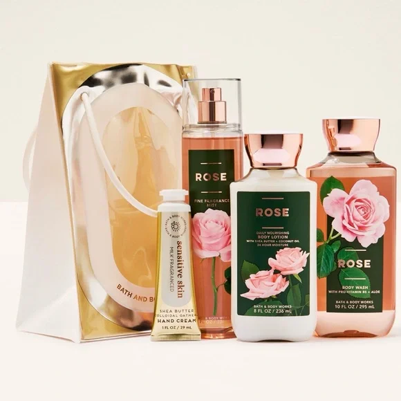 Bath & Body Works Rose Bath & Body Set - Pink & Green - Picture 1 of 4